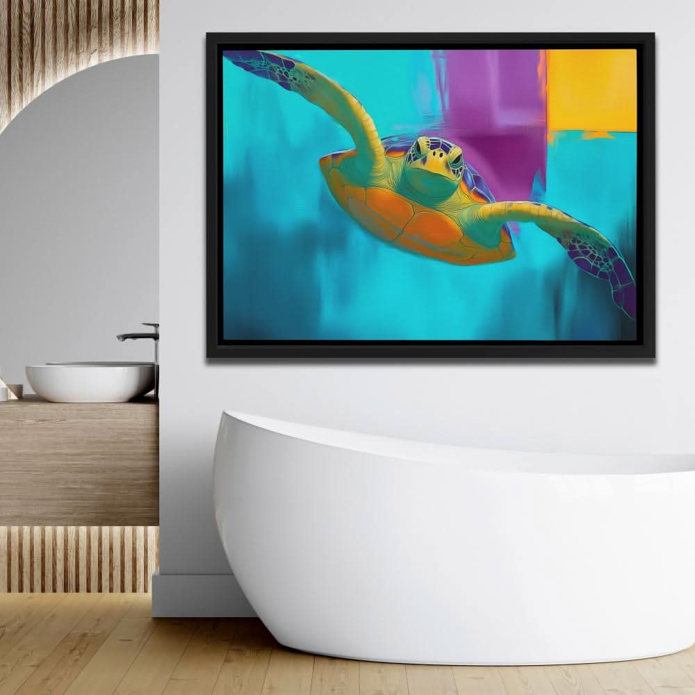 Electric Tide Turtle - Wall Art in Black Frame