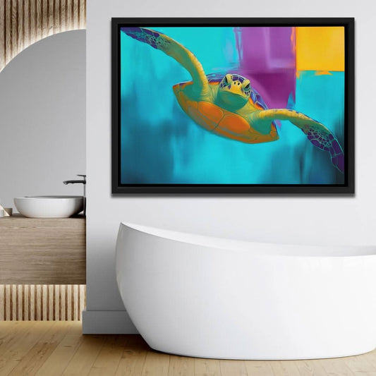 Electric Tide Turtle - Wall Art in Black Frame
