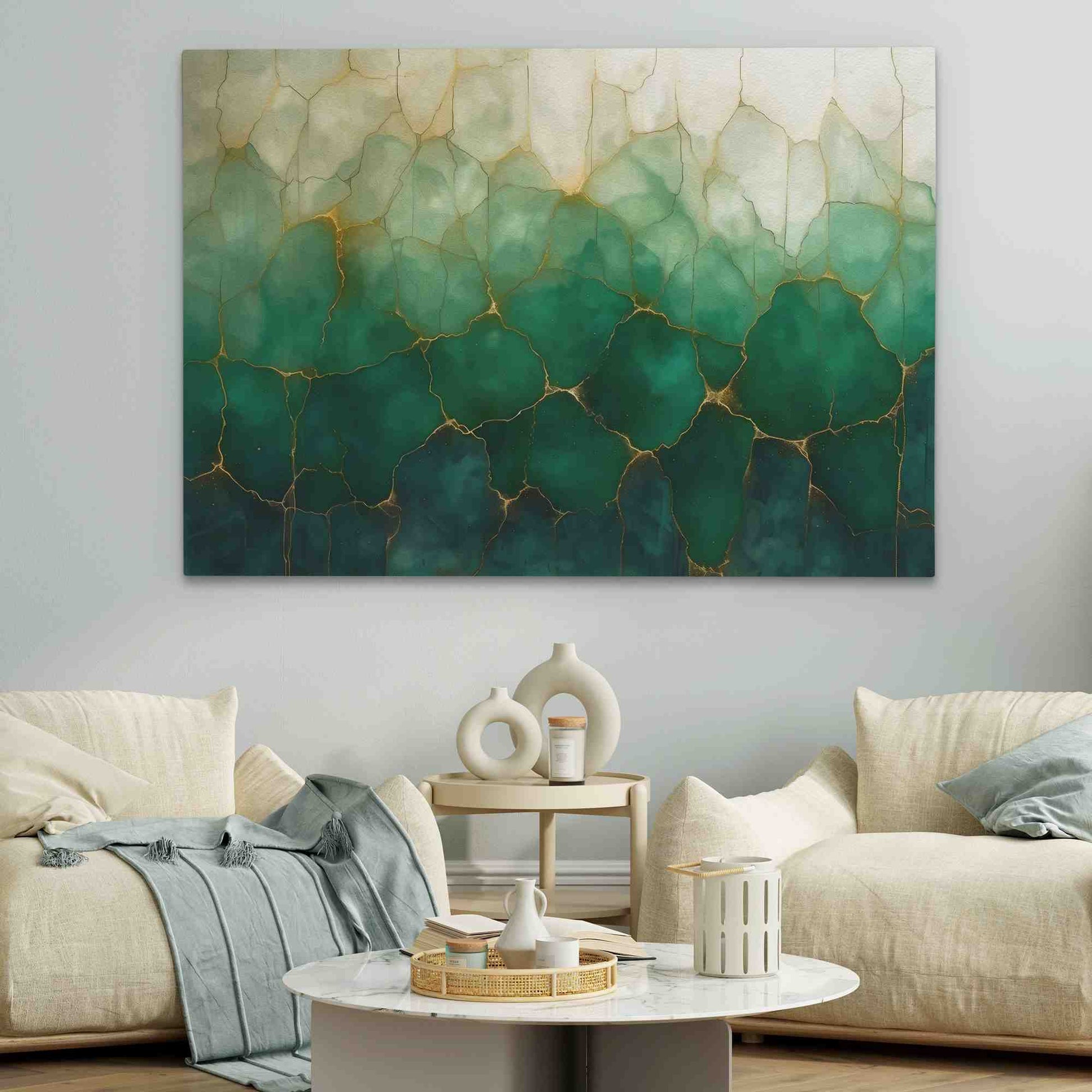 Elegant Emerald - Green and Gold Wall Art in Black Frame