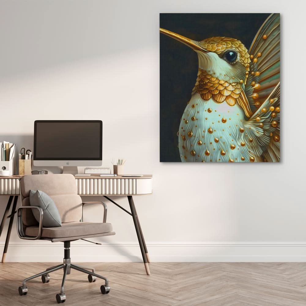 Elegant Hummingbird - Black and Gold Wall Art for Home Office