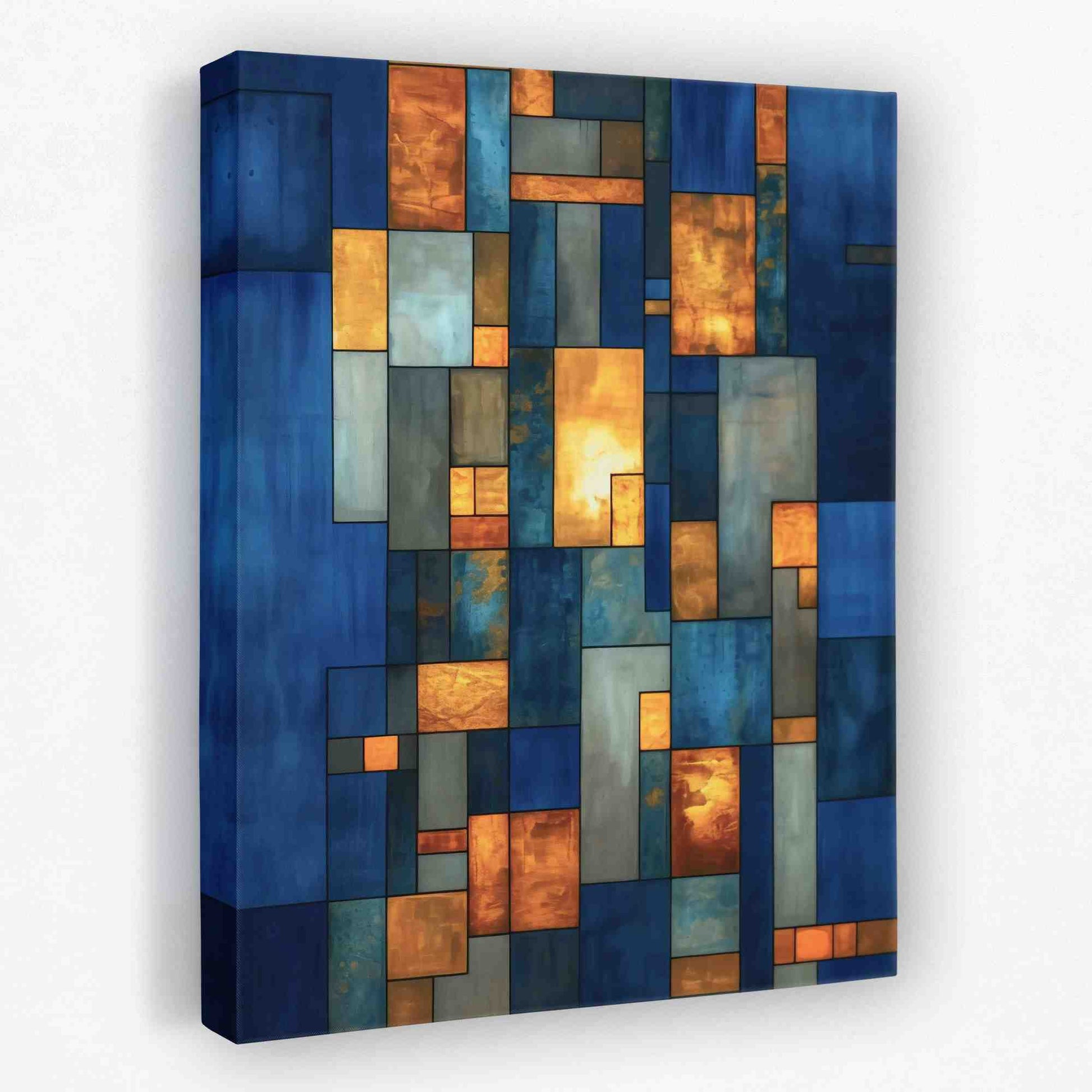 Elegant Illusion - Blue and Gold Canvas Wall Art