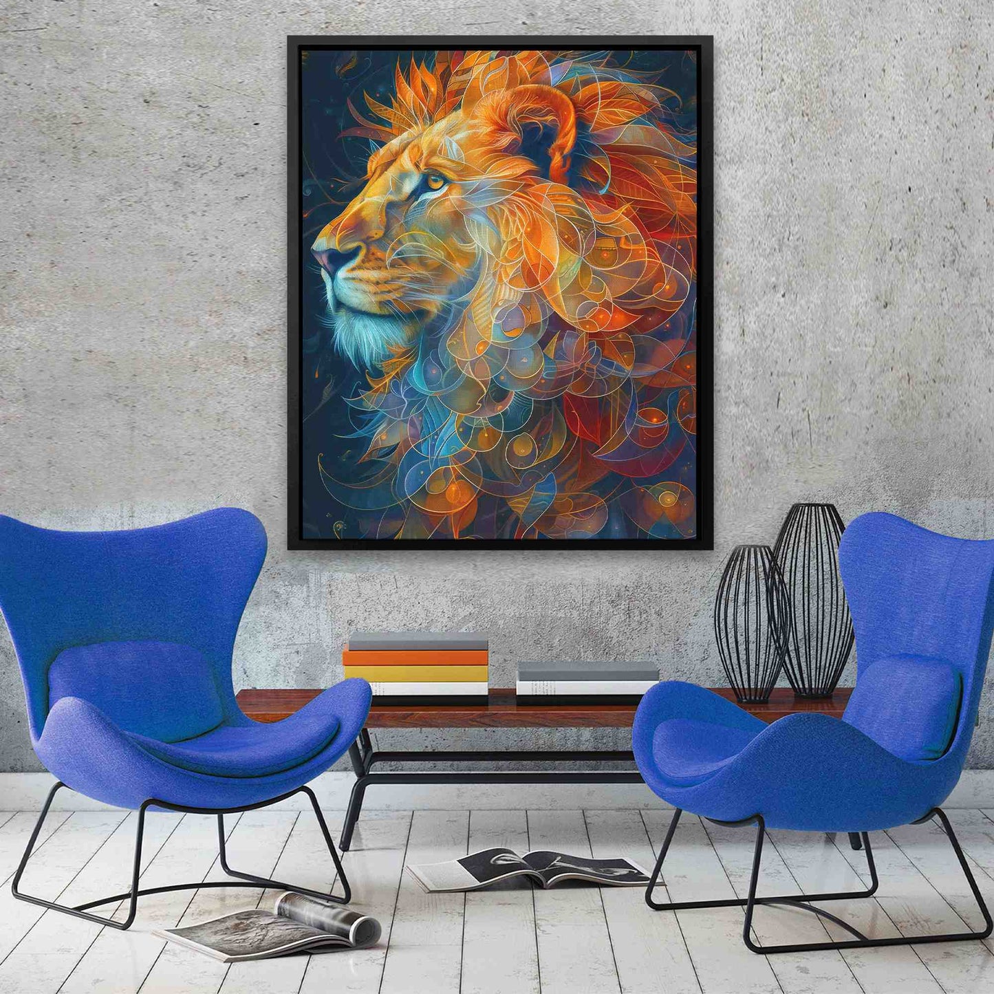 Elegant Lion - Abstract Wall Art in Black Frame