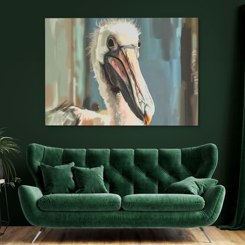Elegant Pelican - Beige Canvas Wall Art