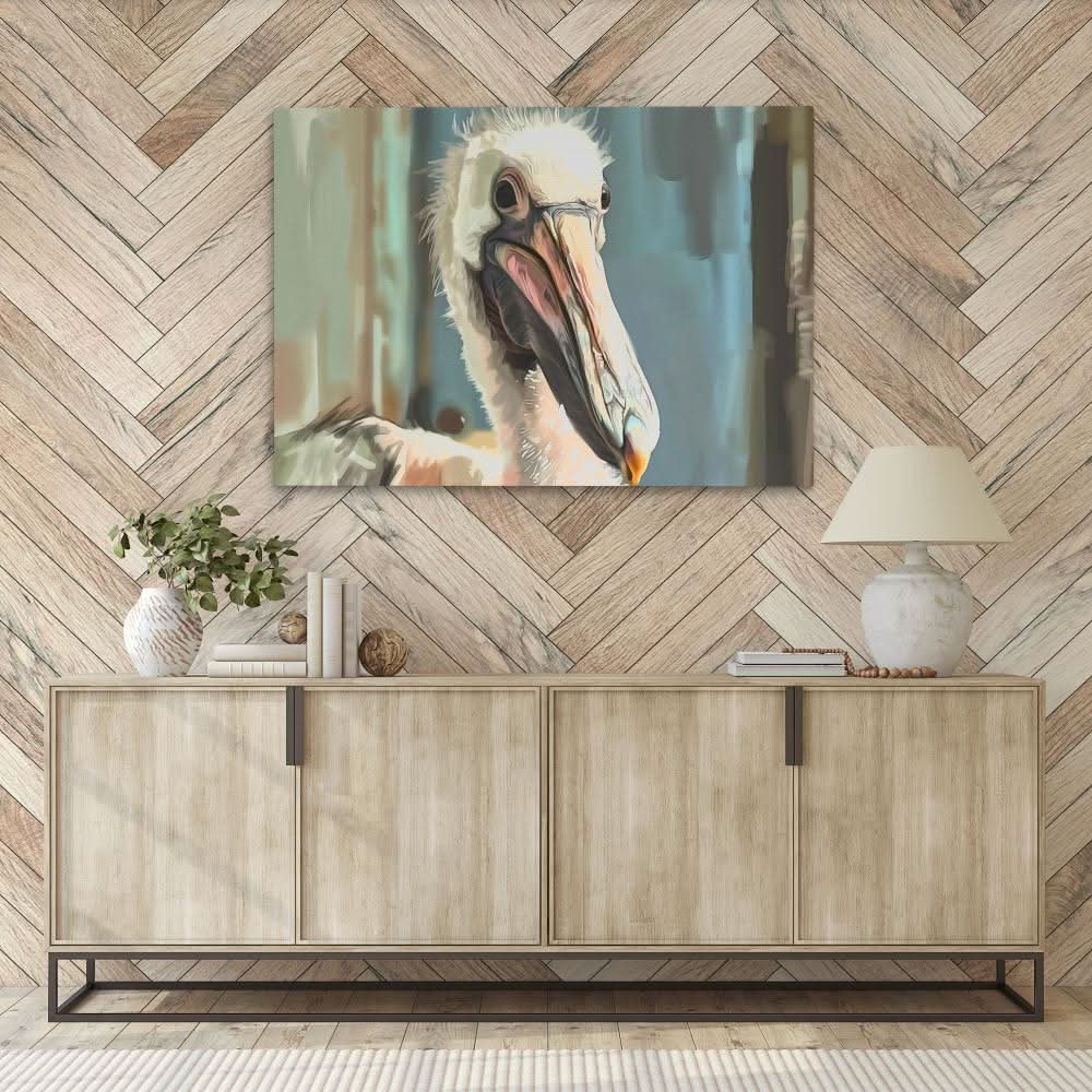 Elegant Pelican - Bird Wall Art in Black Frame