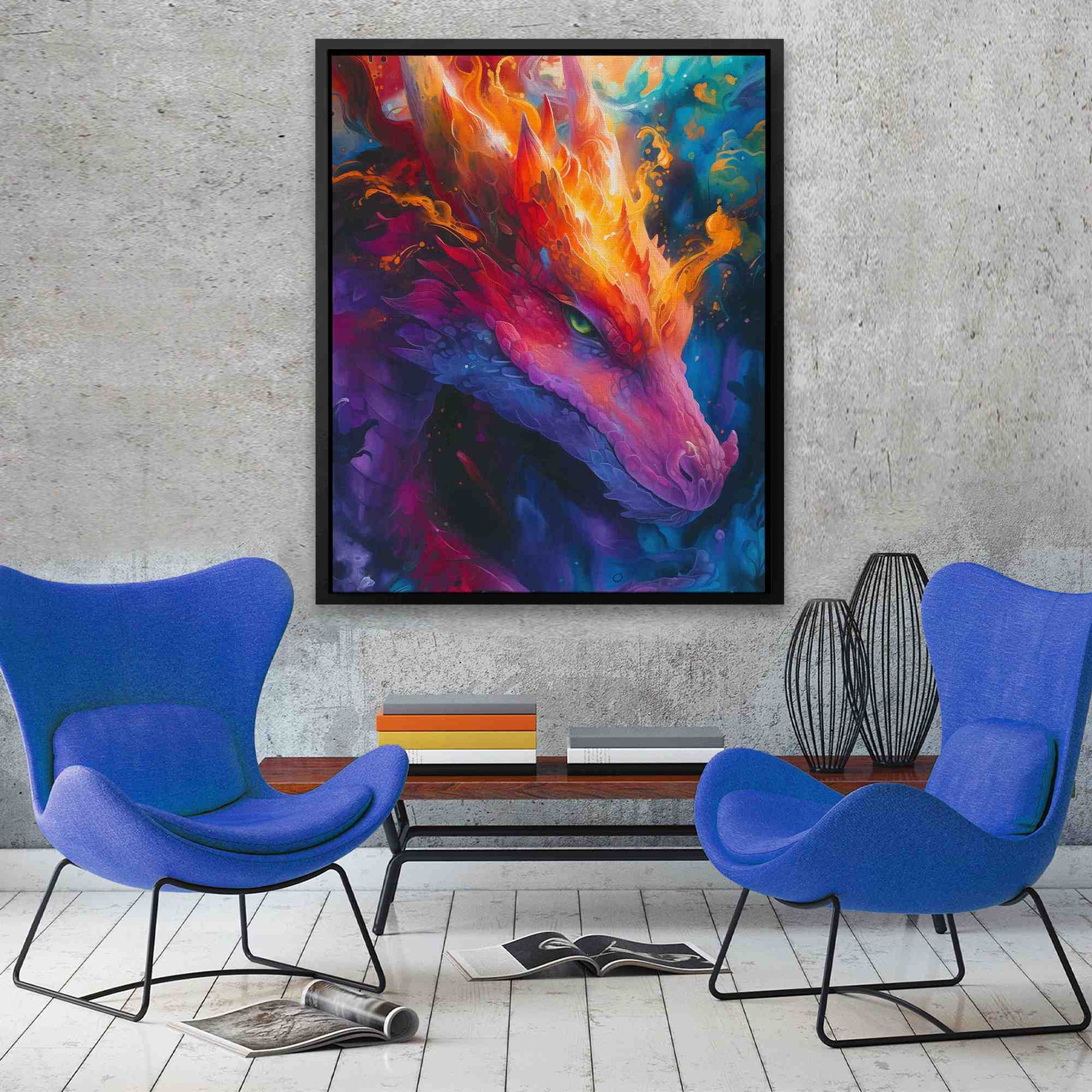 Elemental Dragon - Fantasy Wall Art in Black Frame