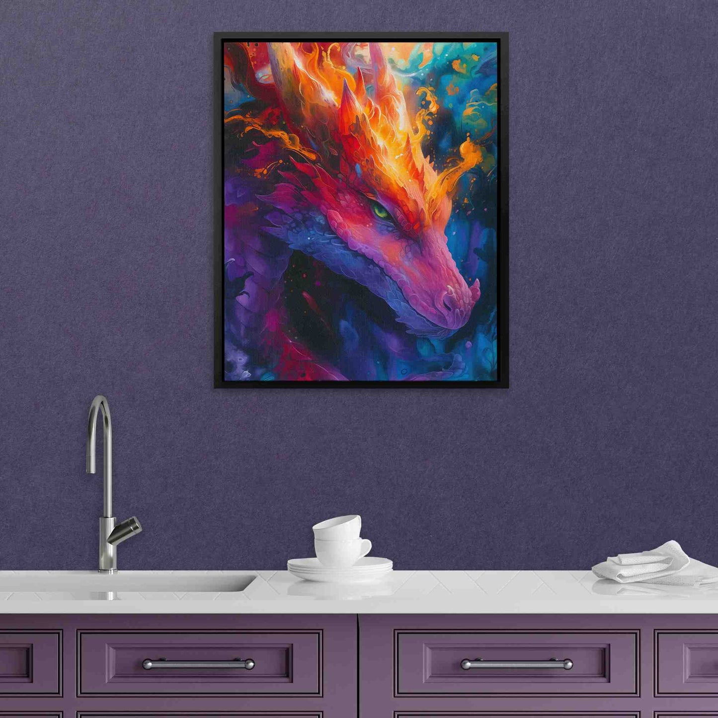 Elemental Dragon - Dragon Wall Art in Black Frame