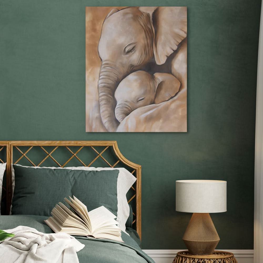 Elephant Affection - Modern Wall Art in Black Frame