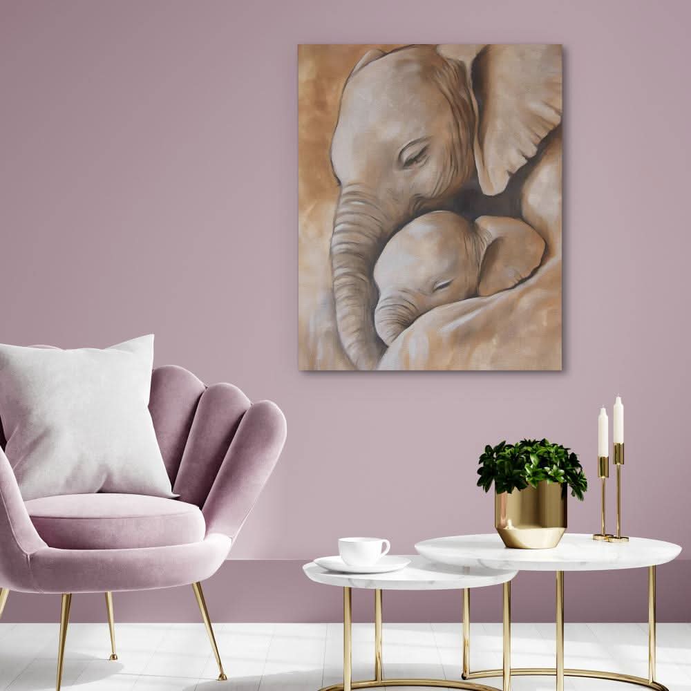 Elephant Affection - Modern Brown Canvas Wall Art