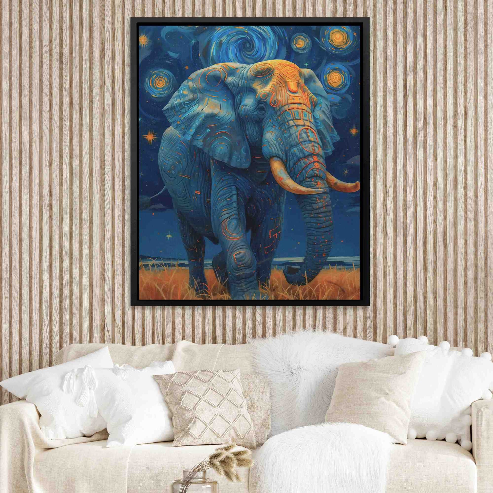 Elephant Ecstasy - Maximalist Blue Canvas Wall Art