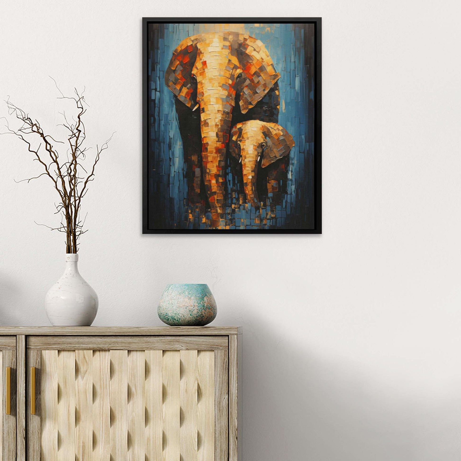 Elephant Family - Blue Animals Canvas Print