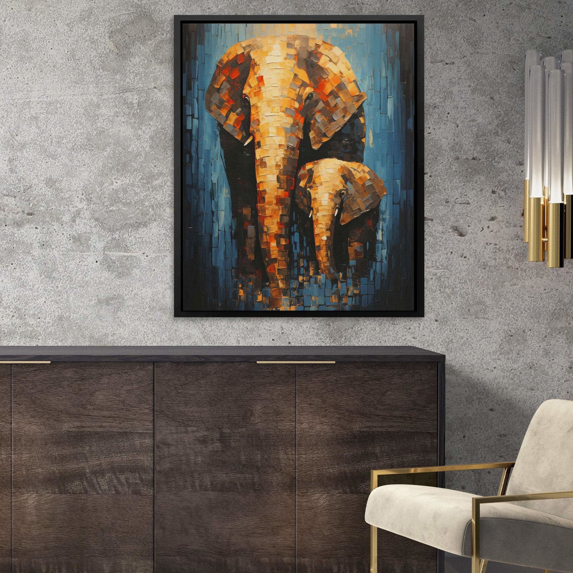 Elephant Family - Animals Wall Art in Black Frame