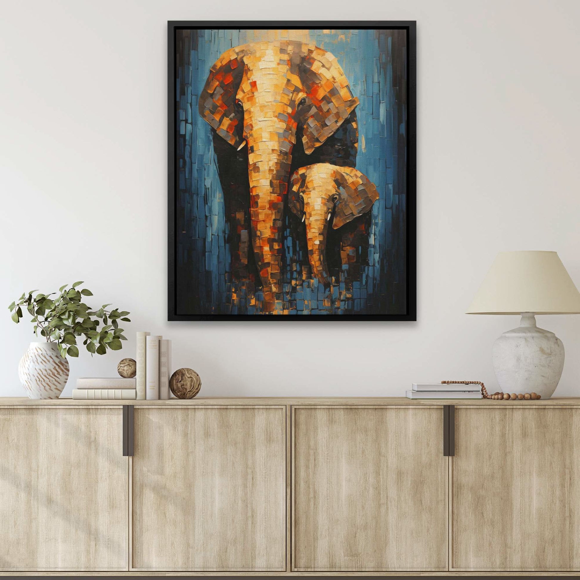 Elephant Family - Large Abstract Canvas Print