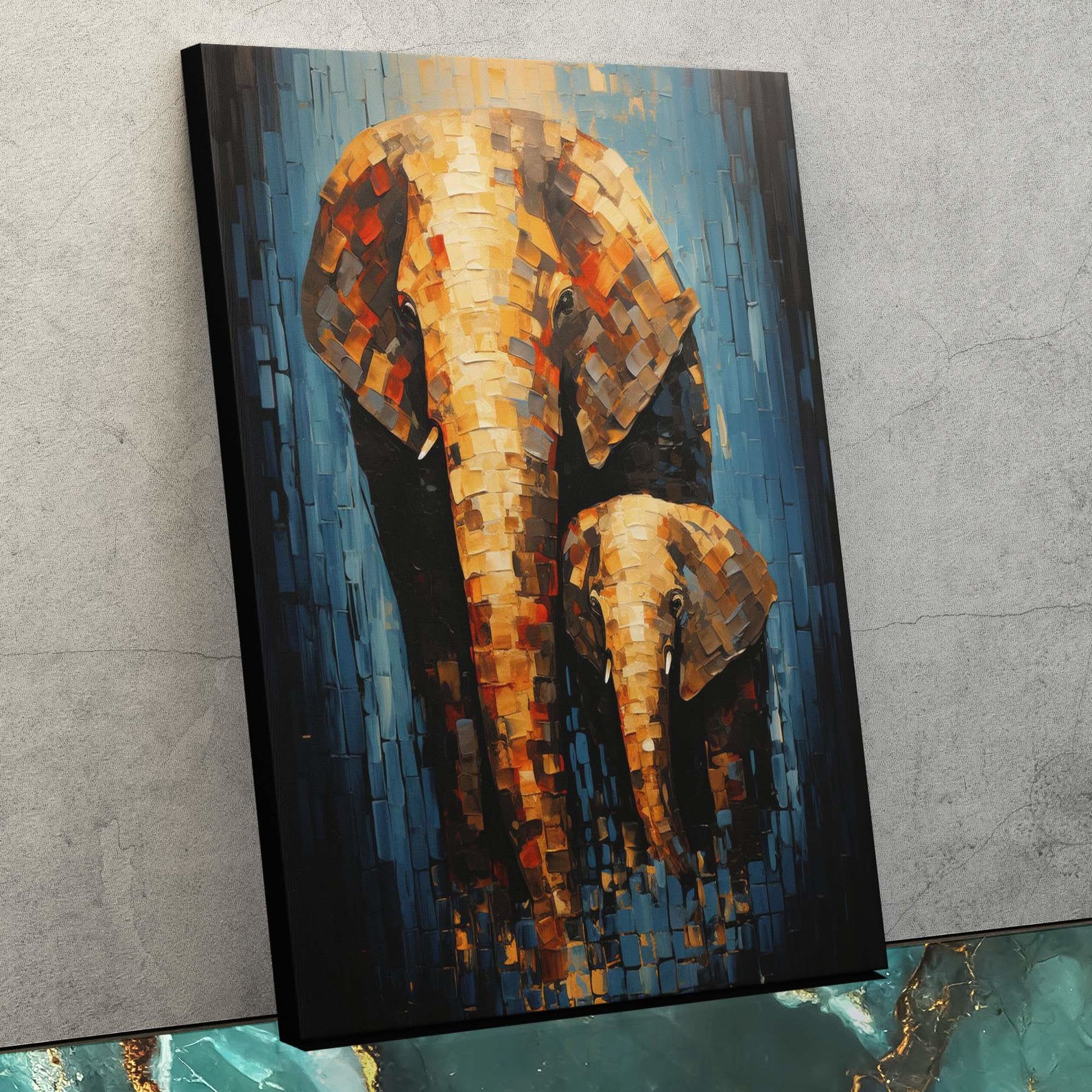 Elephant Family - Abstract Wall Art in Black Frame