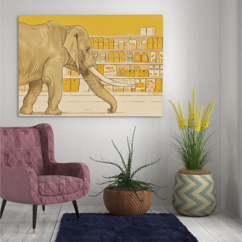 Elephant Grocery Shopping - Animals Art for Hallway