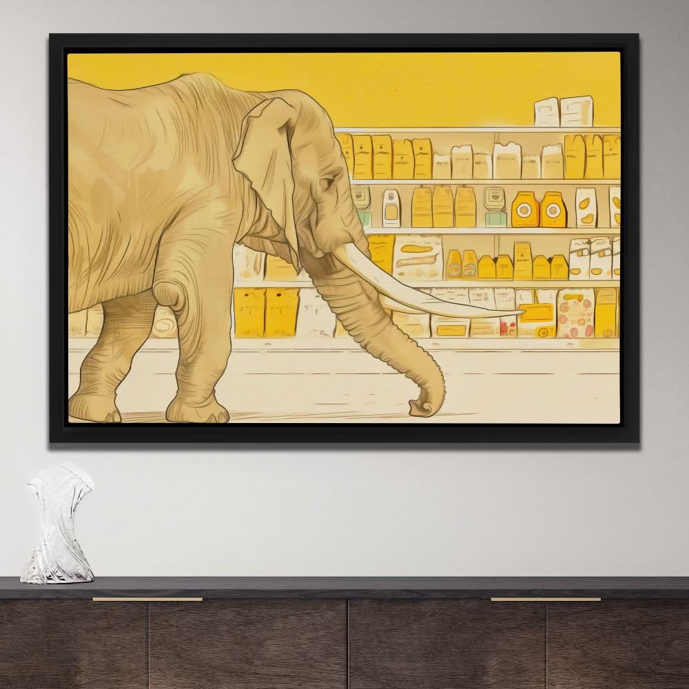 Elephant Grocery Shopping - Beige Elephant Canvas Print