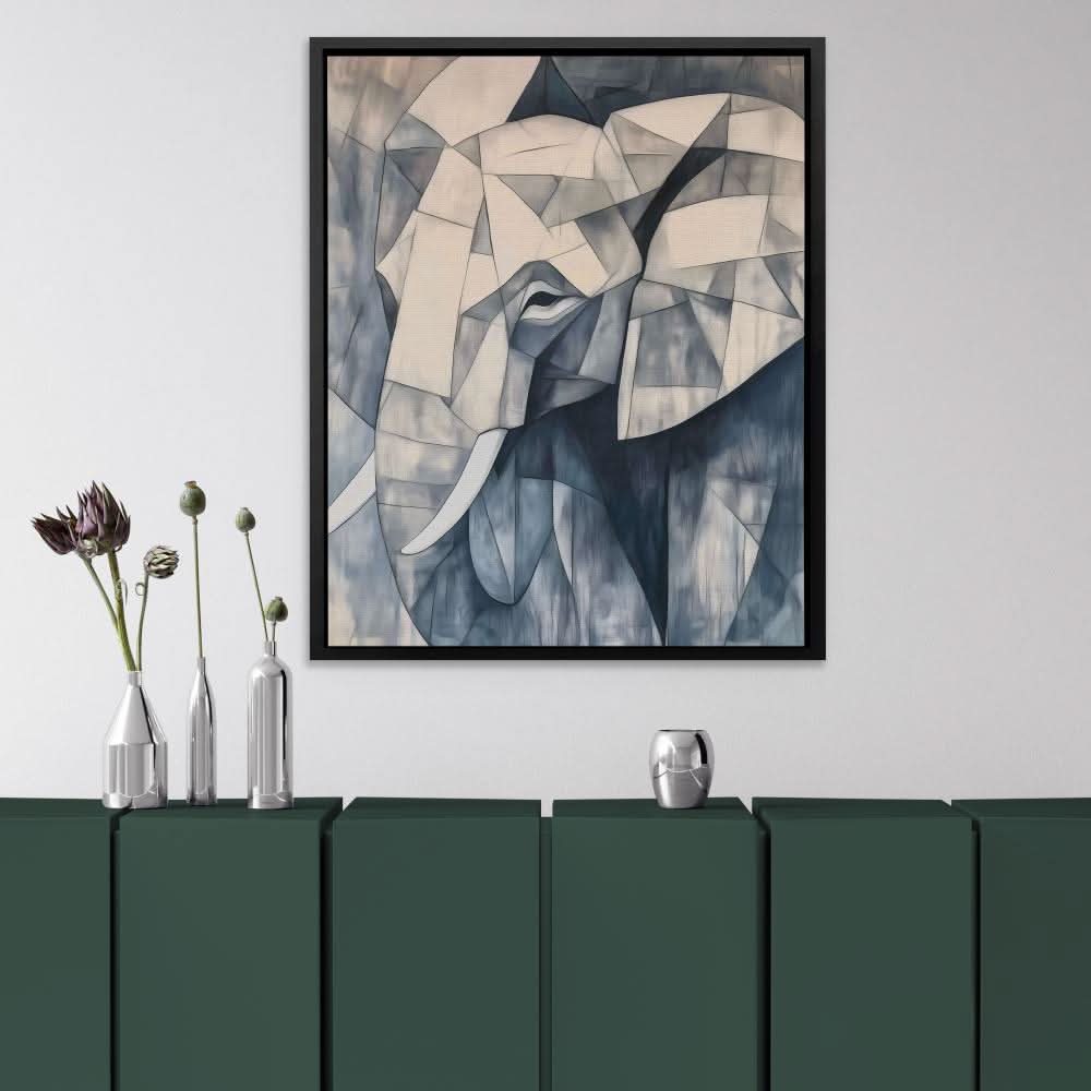 Elephant Mosaic - Abstract Wall Art in Black Frame