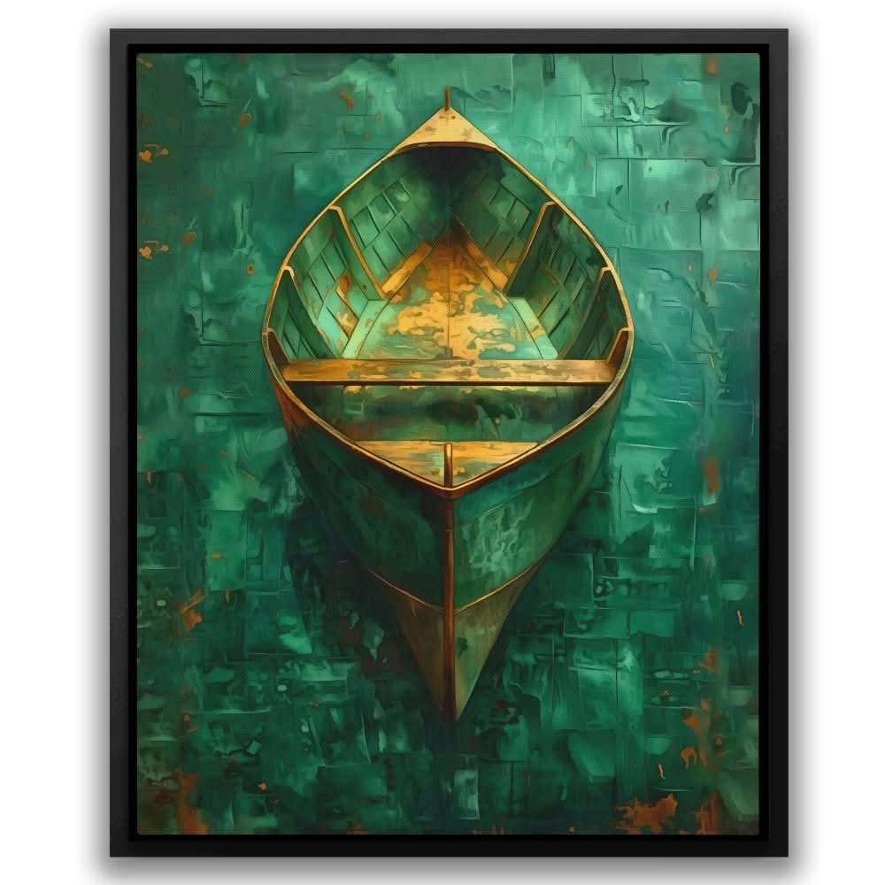 Emerald Canoe - Gold Coastal Canvas Print