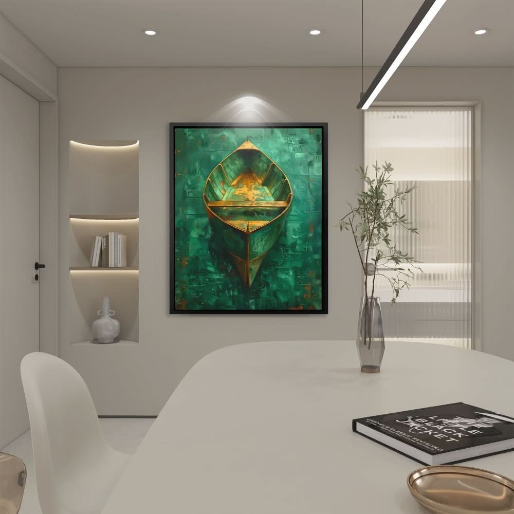 Emerald Canoe - Modern Green Canvas Wall Art