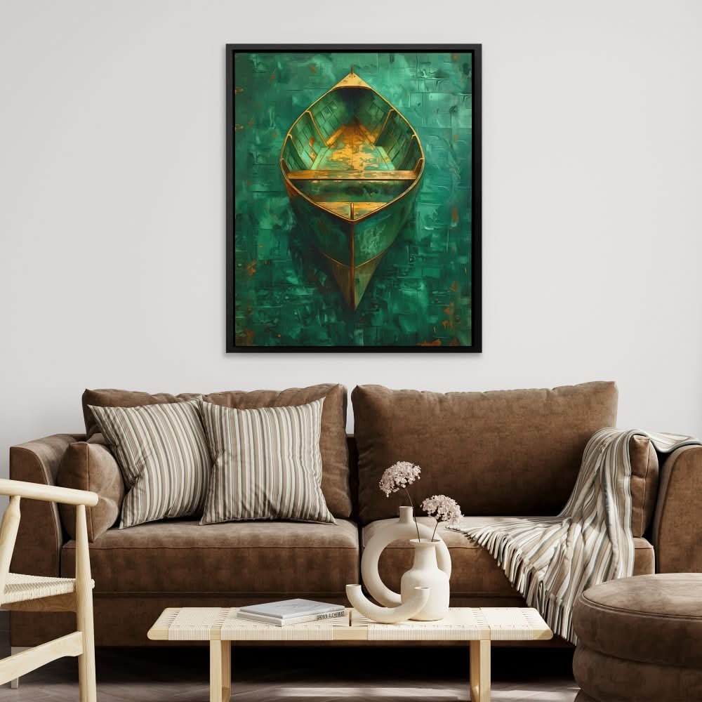 Emerald Canoe - Coastal Wall Art in Black Frame