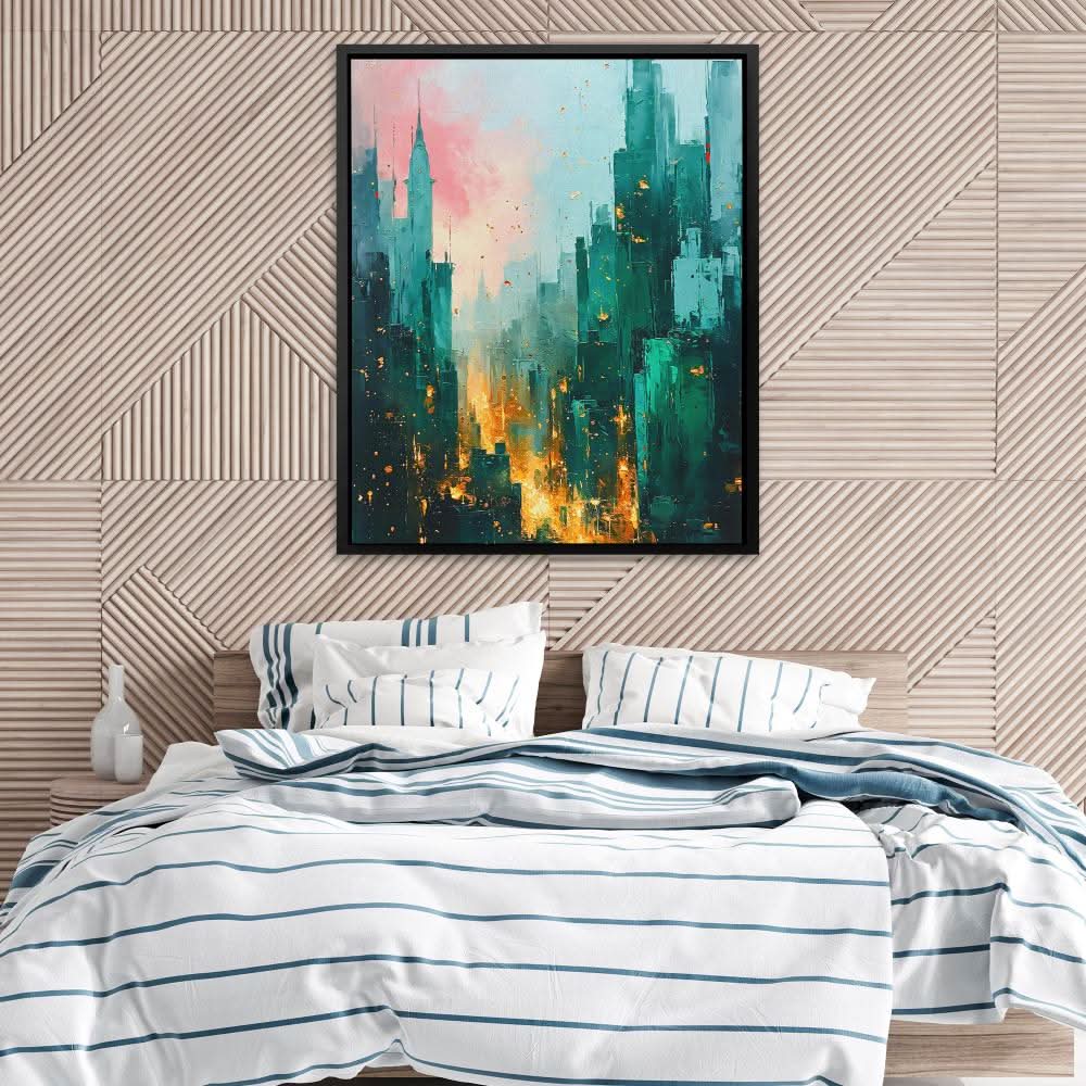 Emerald City - Jade Wall Art in Black Frame