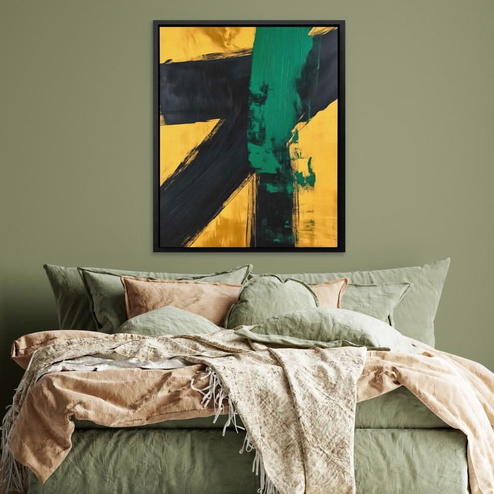Emerald Colliding - Abstract Black and Gold Canvas Wall Art