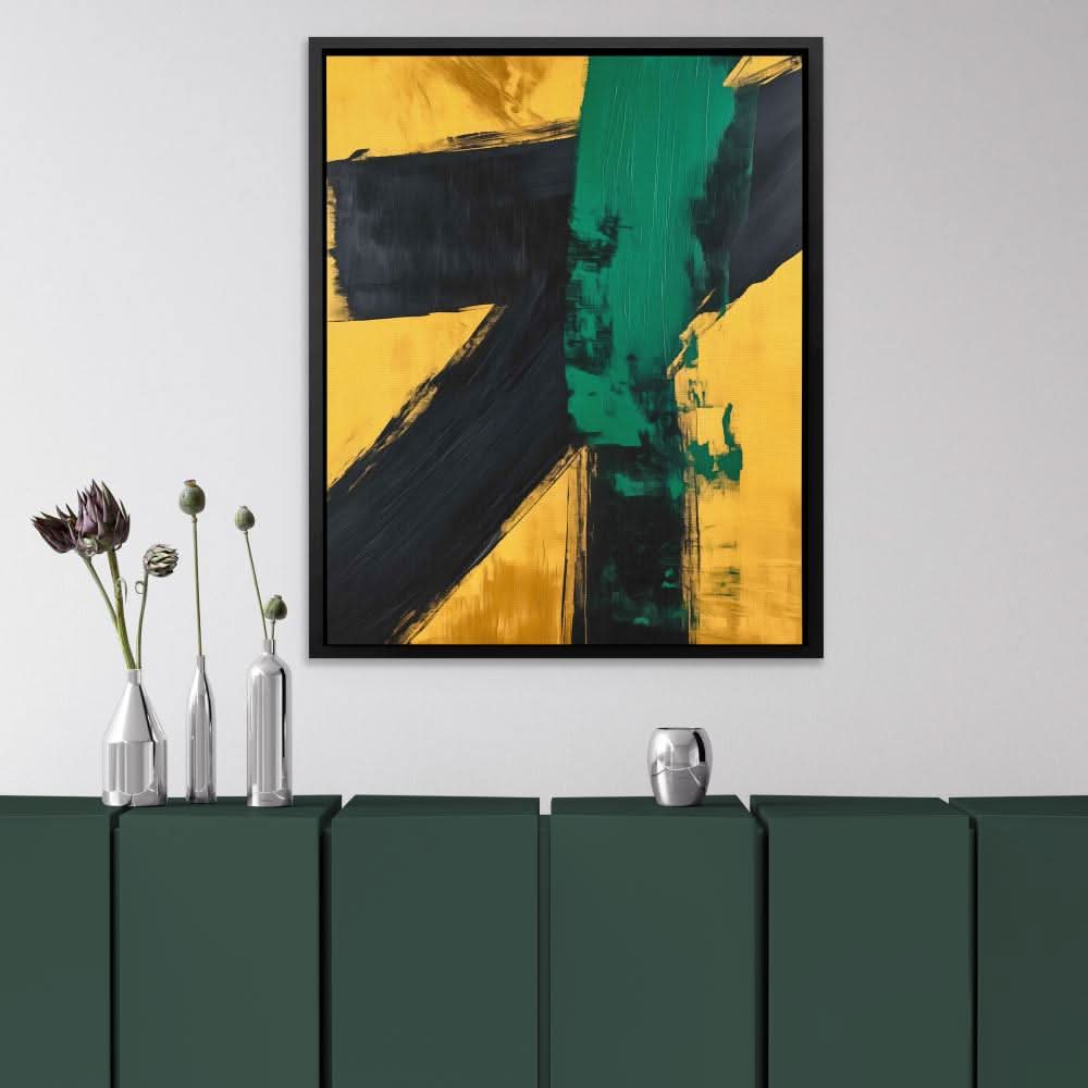 Emerald Colliding - Abstract Wall Art in Black Frame