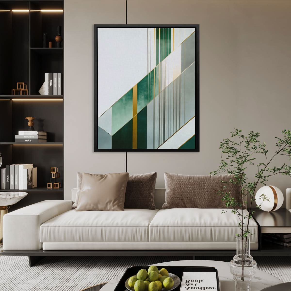Emerald Collision - Green and Gold Art for Hallway