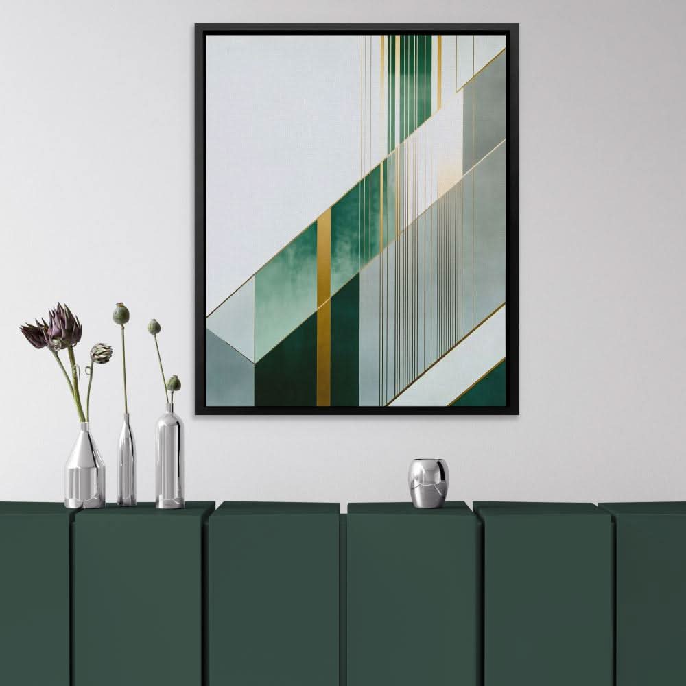 Emerald Collision - Abstract Wall Art in Black Frame