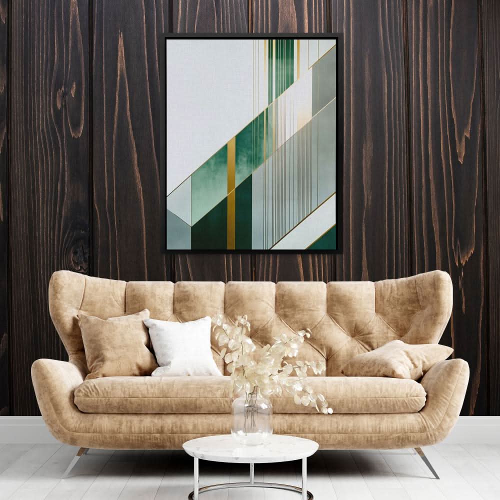 Emerald Collision - Green and Gold Wall Art in Black Frame