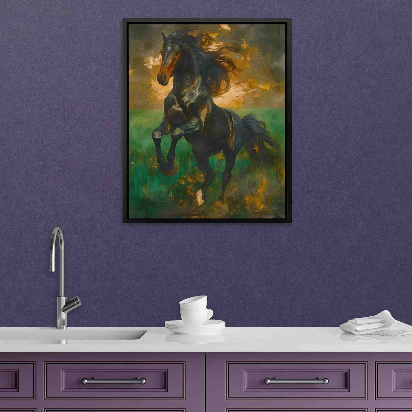 Emerald Gallop - Country and Farm Wall Art in Black Frame
