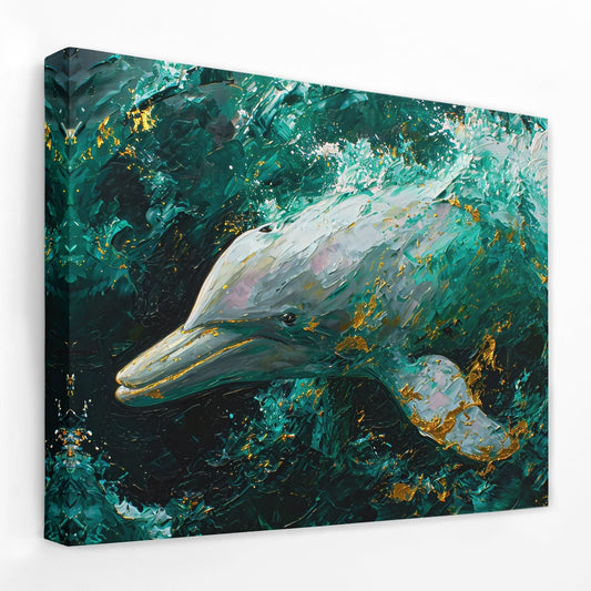 Emerald Gold Dolphin - Dolphin Canvas Wall Art