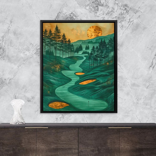 Emerald Golf Course - Modern Wall Art in Black Frame
