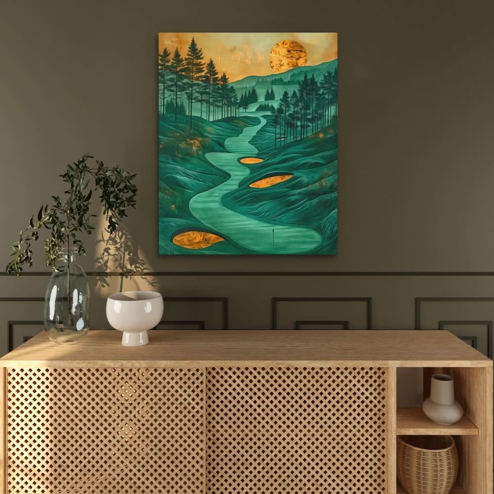 Emerald Golf Course - Gold Wall Art for Living Room