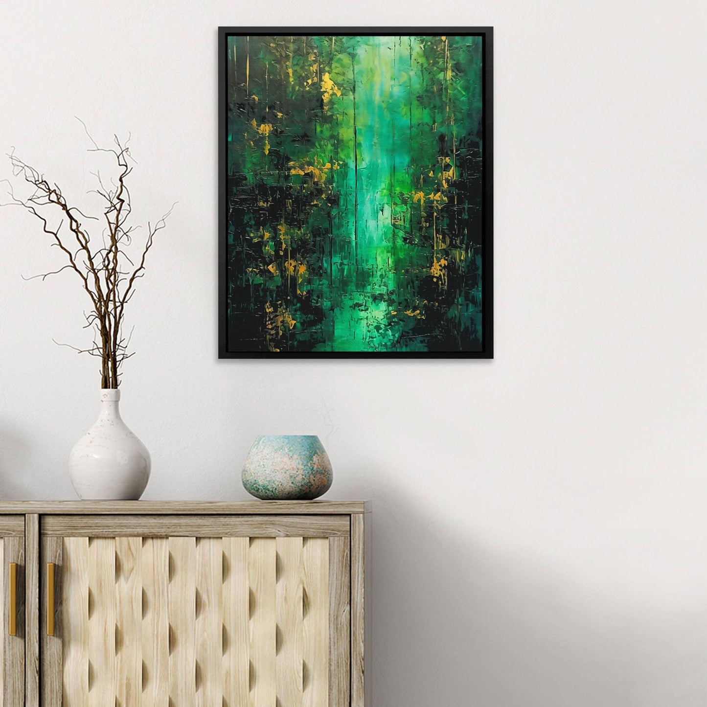 Emerald Mist - Abstract Wall Art in Black Frame