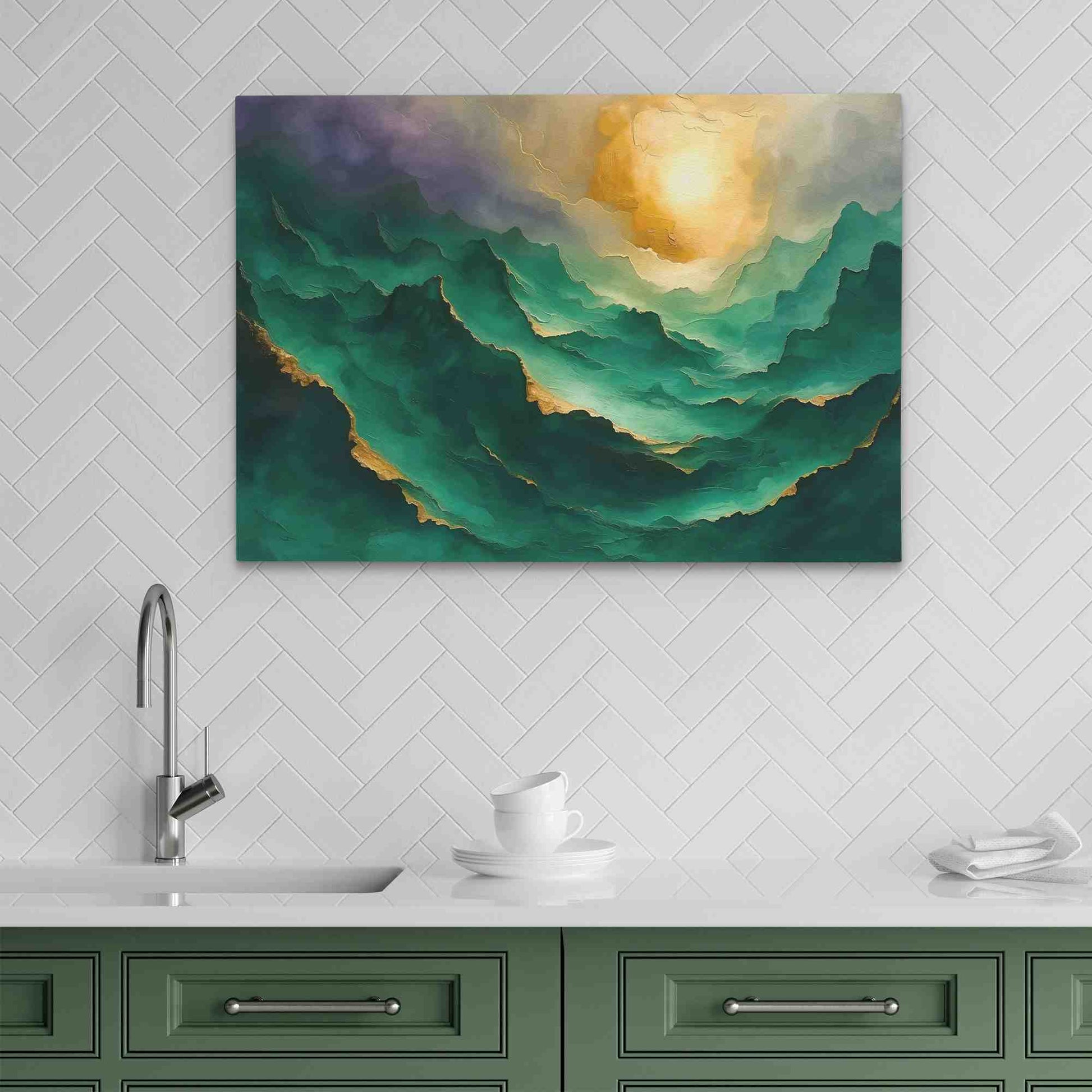 Emerald Mountaintops - Abstract Wall Art in Black Frame