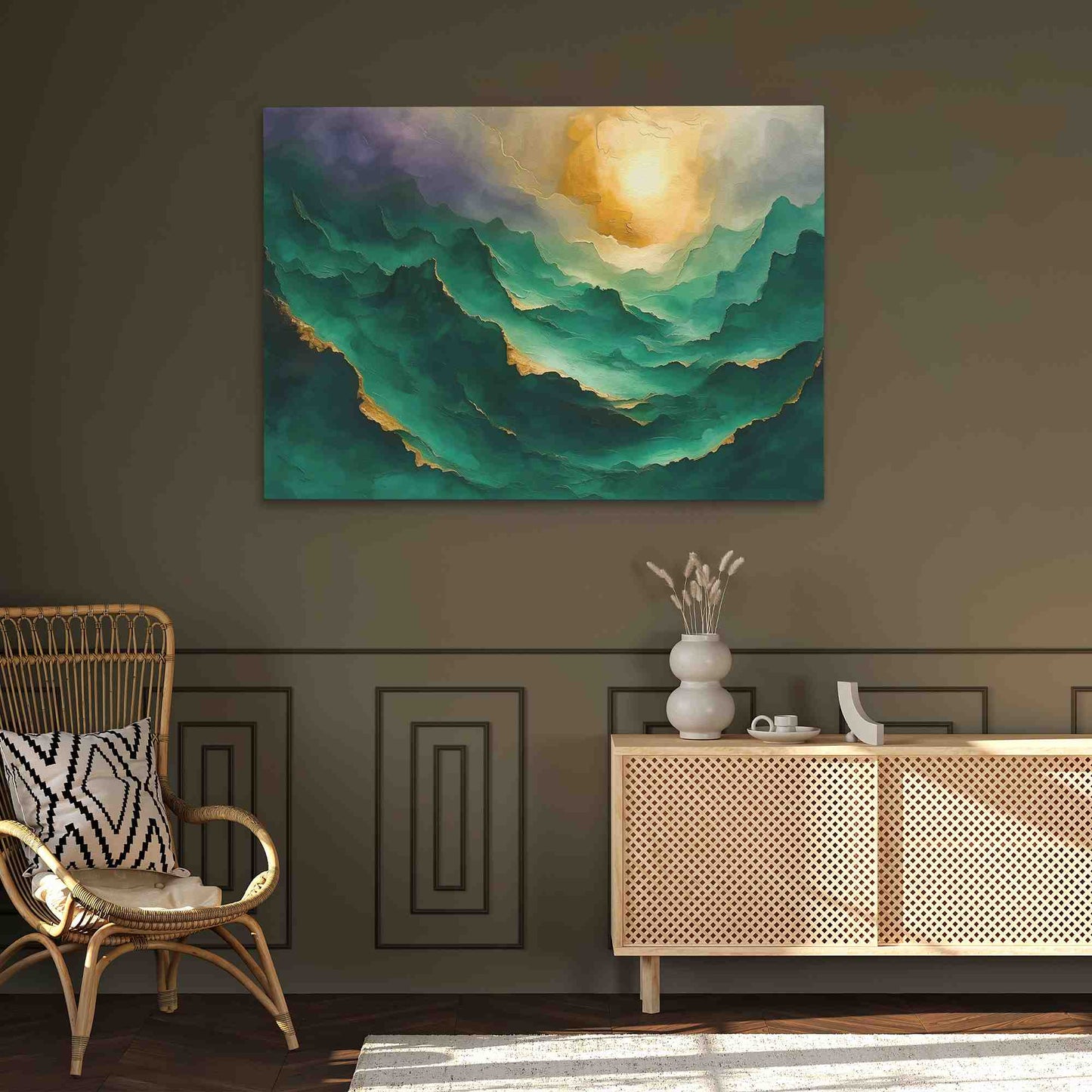 Emerald Mountaintops - Abstract Green Canvas Wall Art