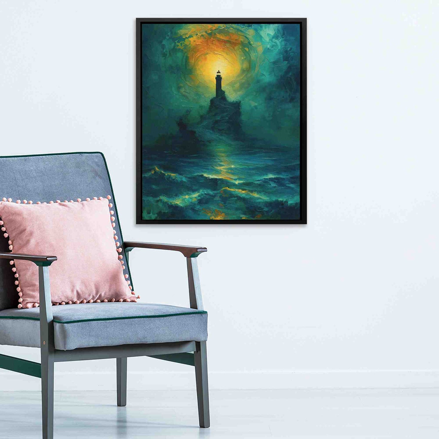 Emerald Night Sky - Celestial Wall Art in Black Frame