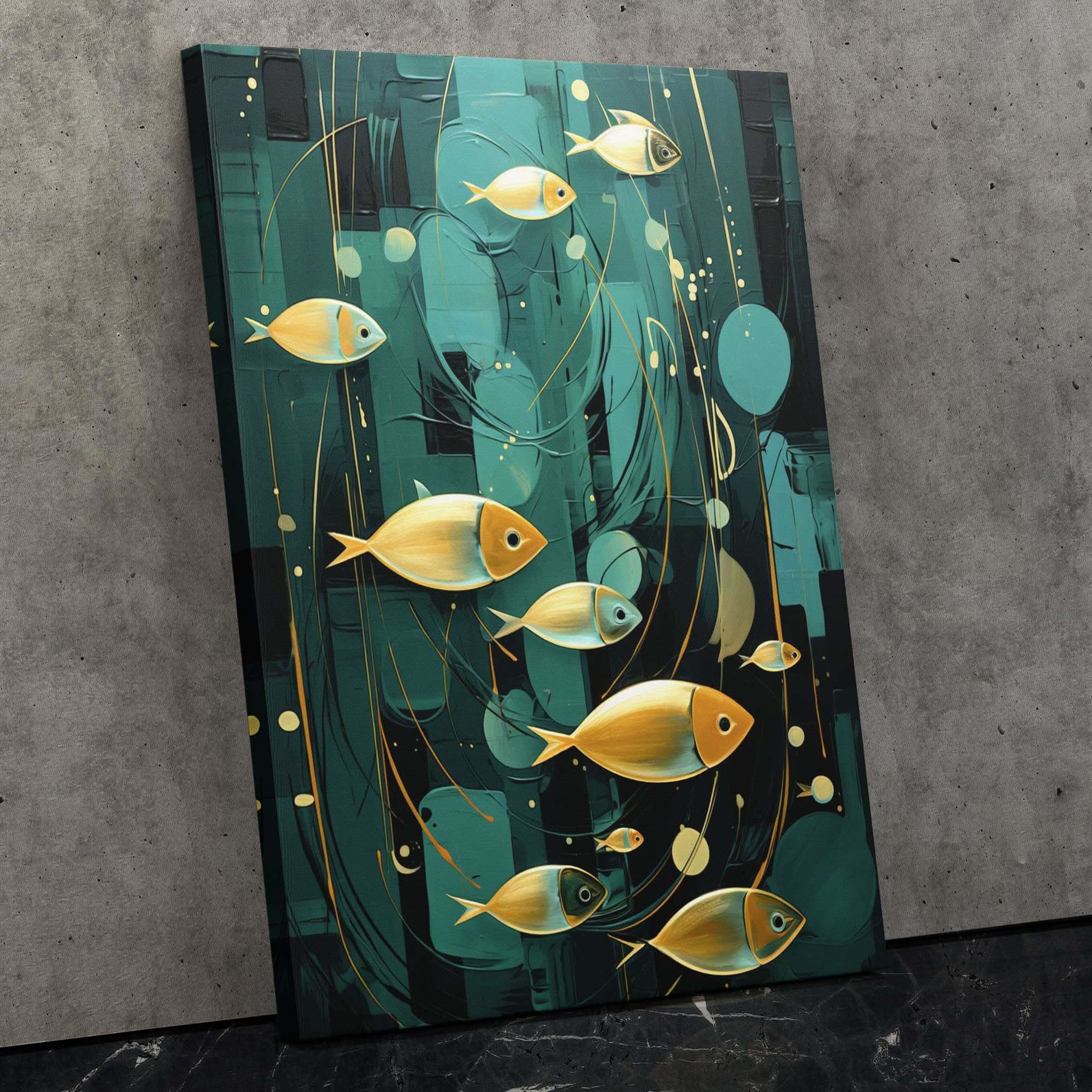 Emerald Oasis - Abstract Gold Canvas Wall Art