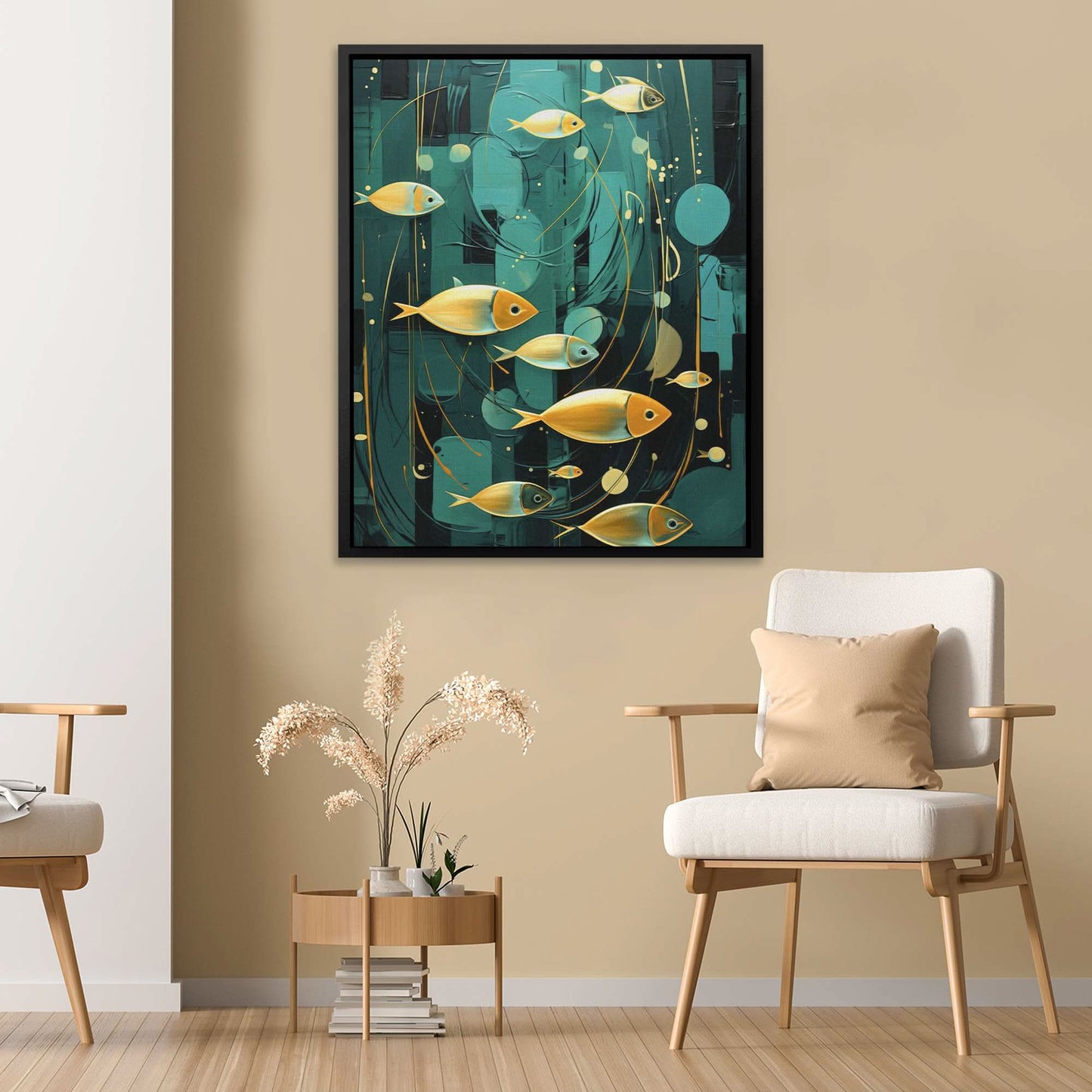Emerald Oasis - Fish Wall Art in Black Frame
