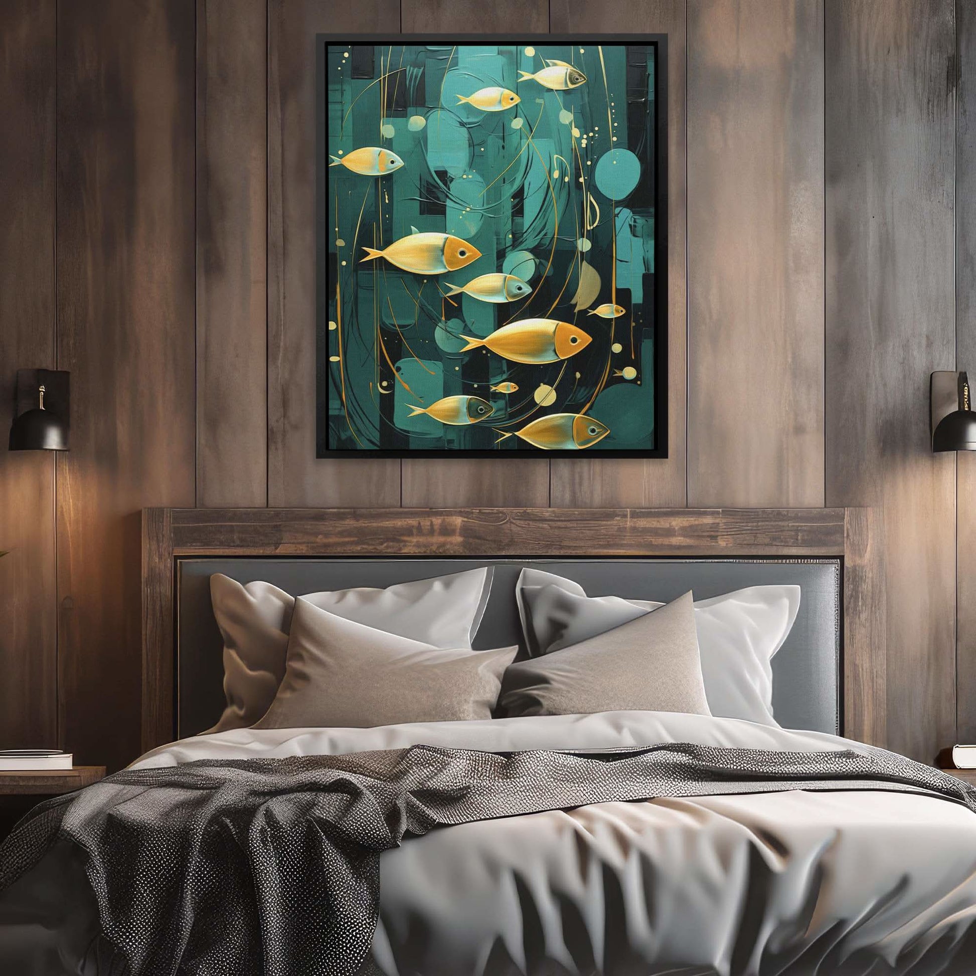 Emerald Oasis - Abstract Wall Art in Black Frame
