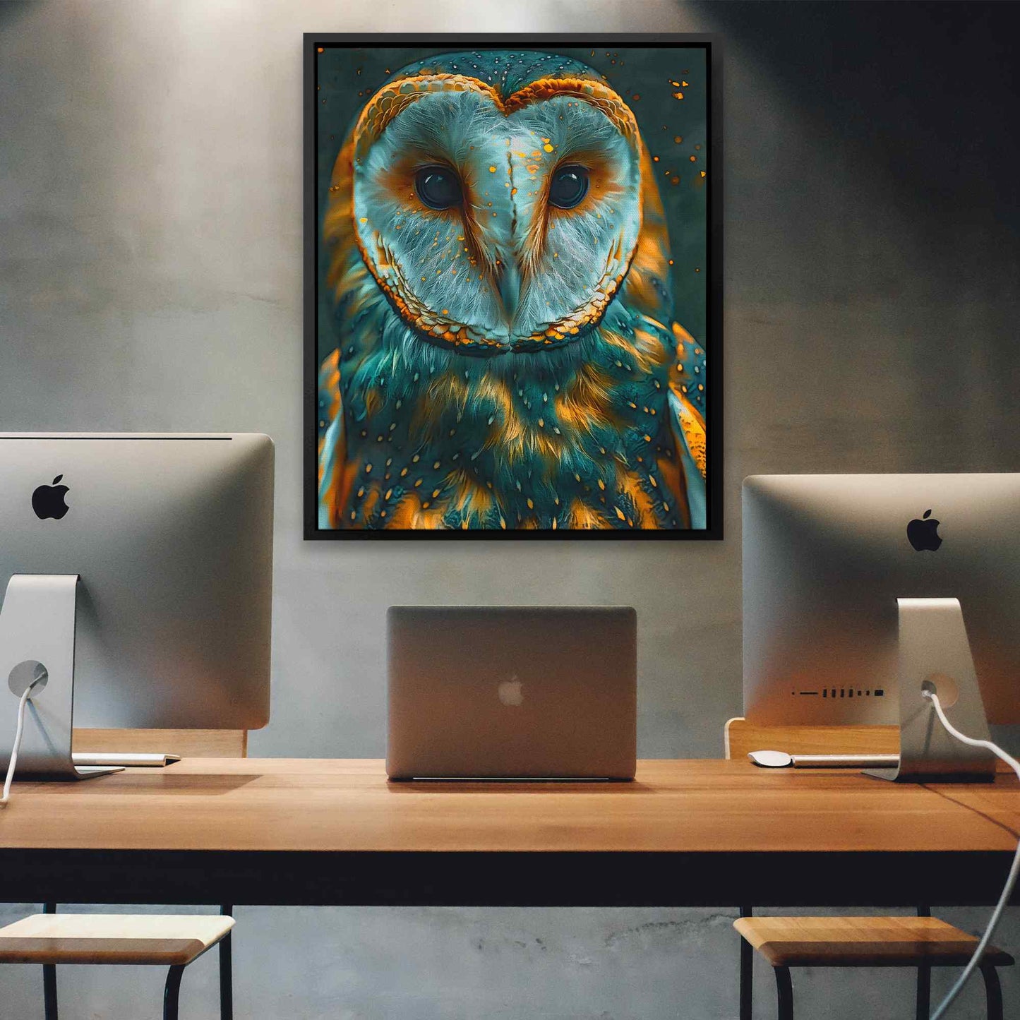 Emerald Owl - Surrealism Wall Art in Black Frame
