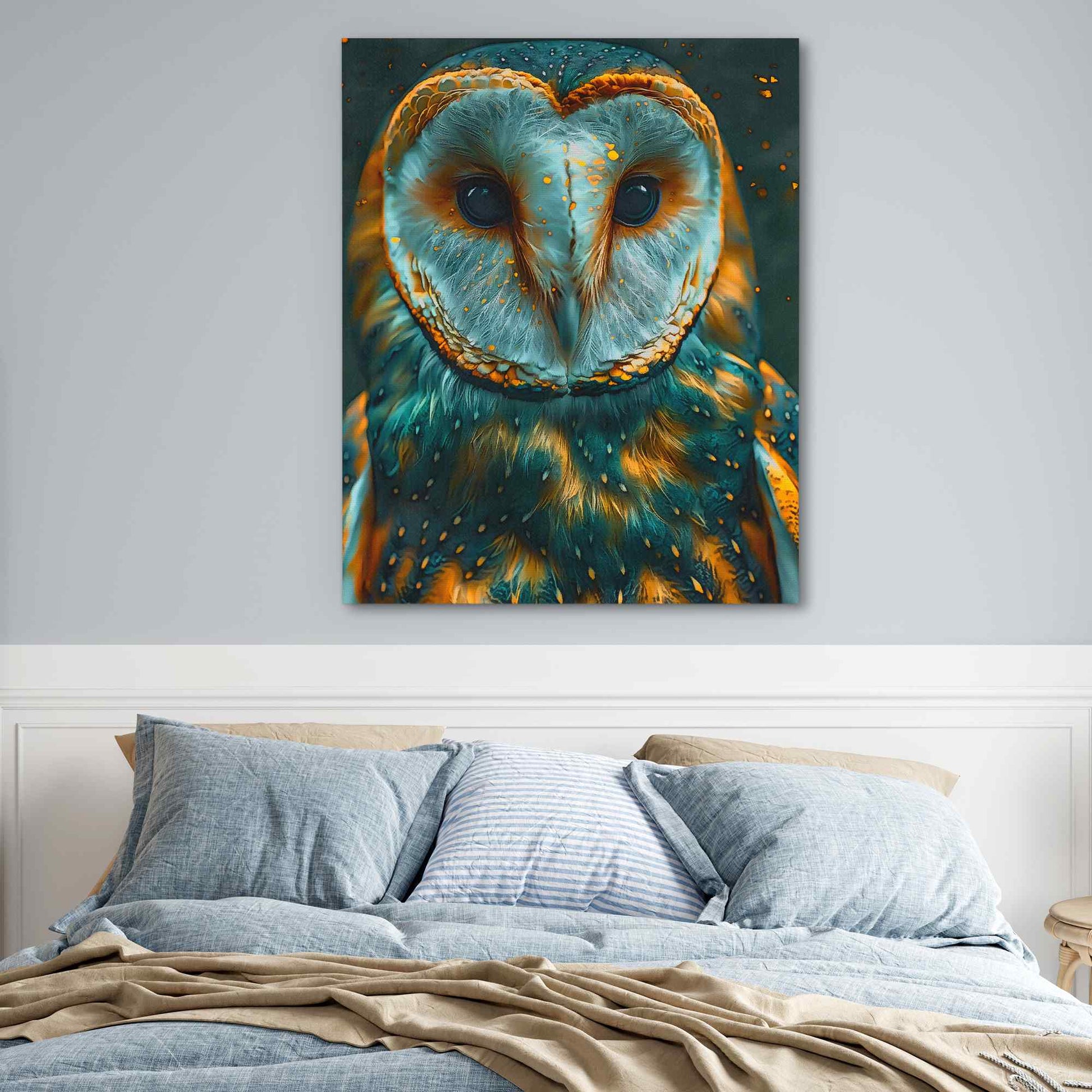 Emerald Owl - Bird Wall Art in Black Frame