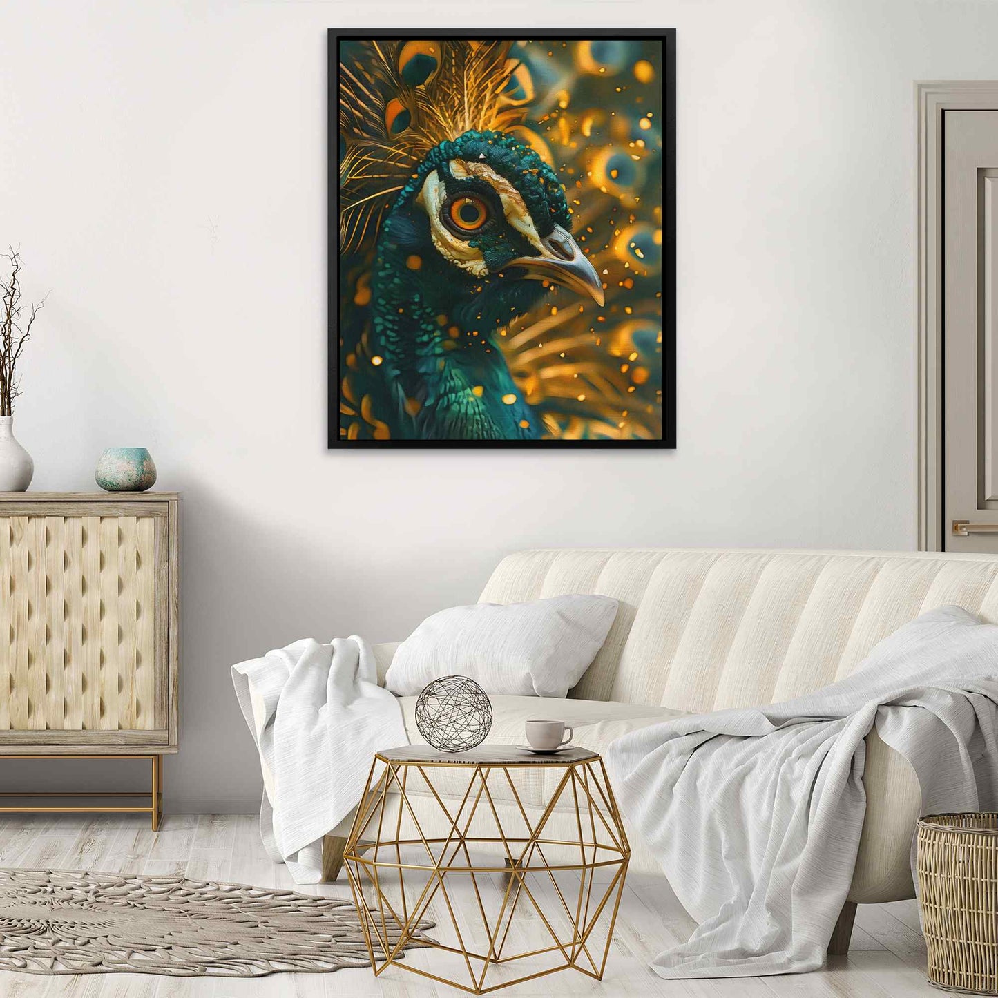 Emerald Peacock - Surrealism Green Canvas Wall Art