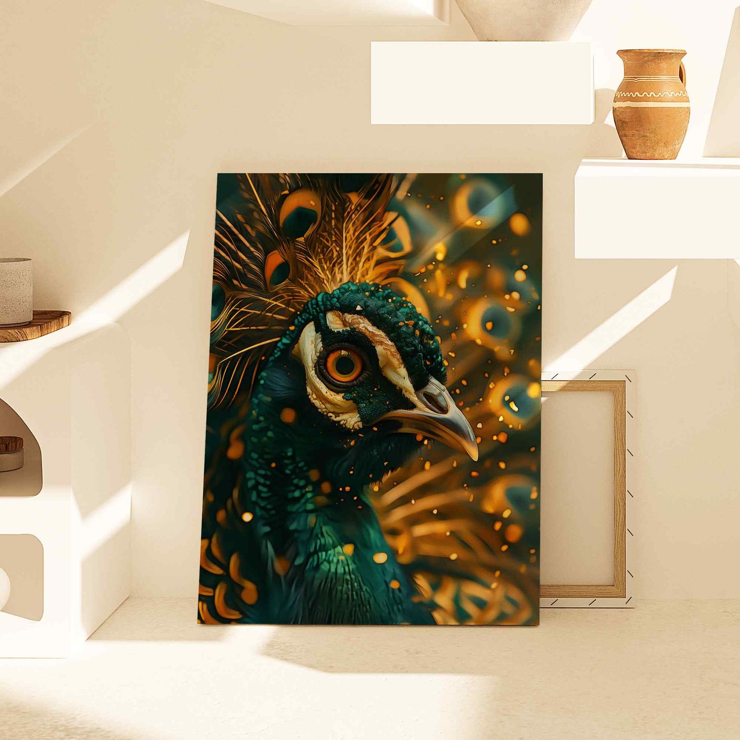 Emerald Peacock - Bird Wall Art in Black Frame