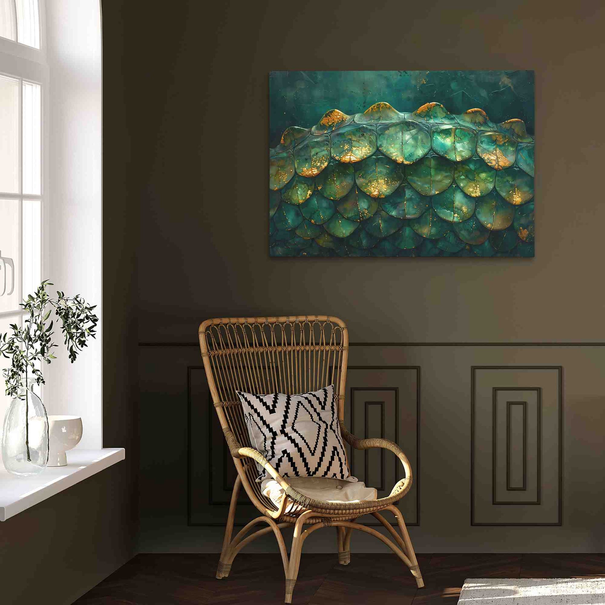 Emerald Spine - Abstract Wall Art in Black Frame