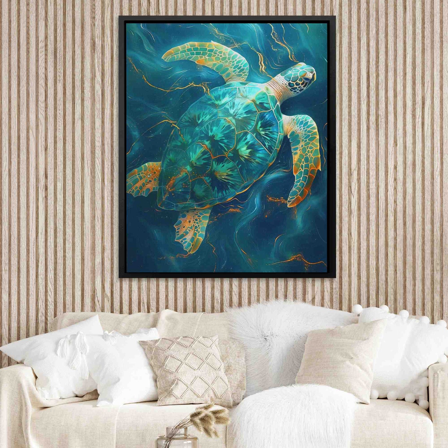Emerald Tortoise - Surrealism Green Canvas Wall Art