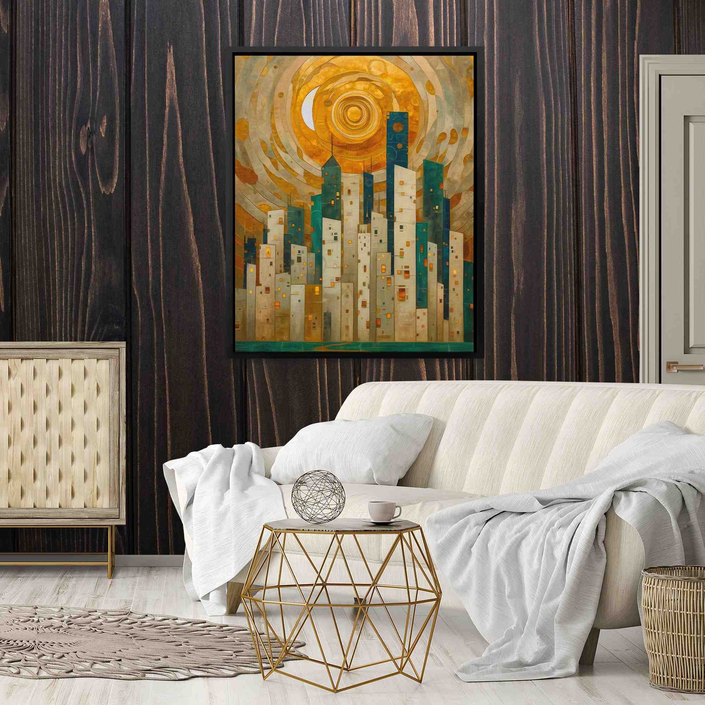 Emerald Valley City - City Wall Art in Black Frame