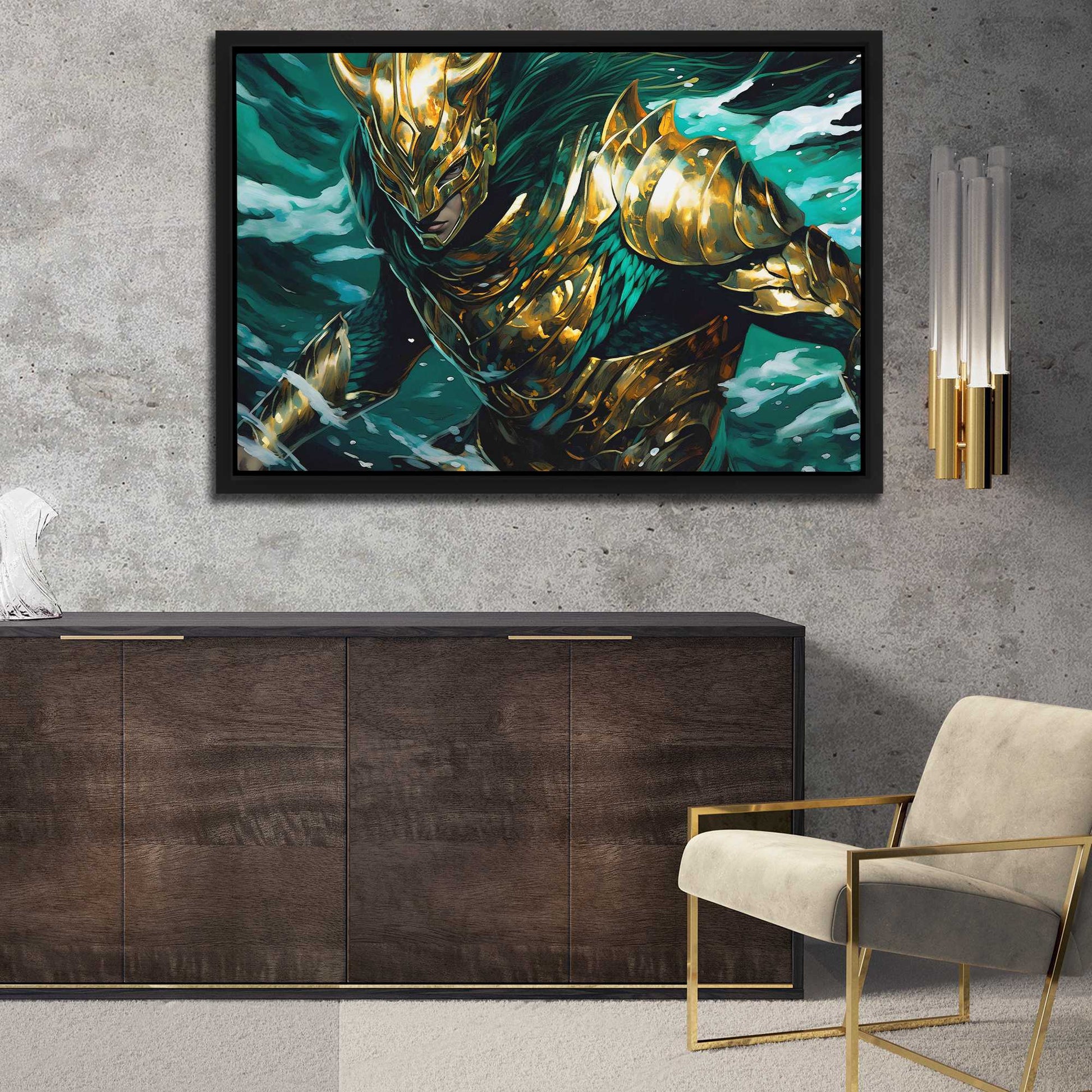 Emerald Warrior - Gold Turquoise Canvas Print