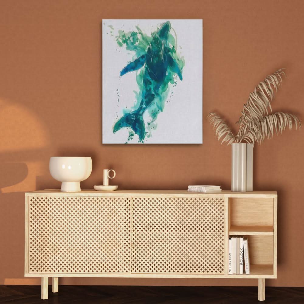 Emerald Whale - Watercolor Green Canvas Wall Art