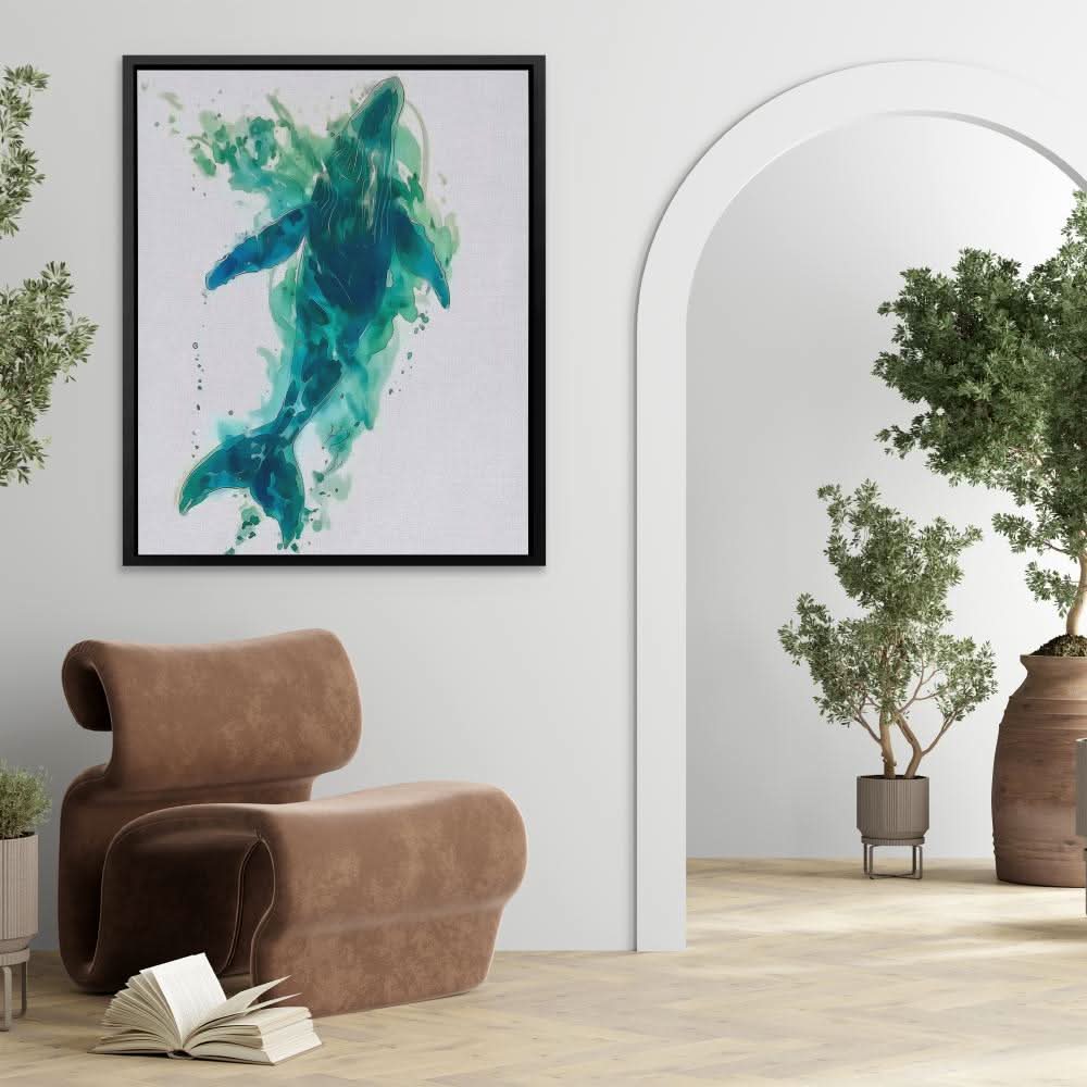 Emerald Whale - Blue Nature Canvas Print